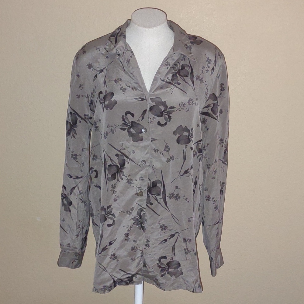 Moda Seta Sandra King 100% Silk Button Up Blouse Size M